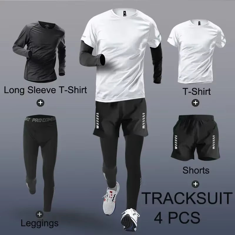 Fashion 2-4 Pieces Exercise Sets Men'S Running Sports Clothing Fitness Jogging Compression Suit Training Suit Sports Clothing