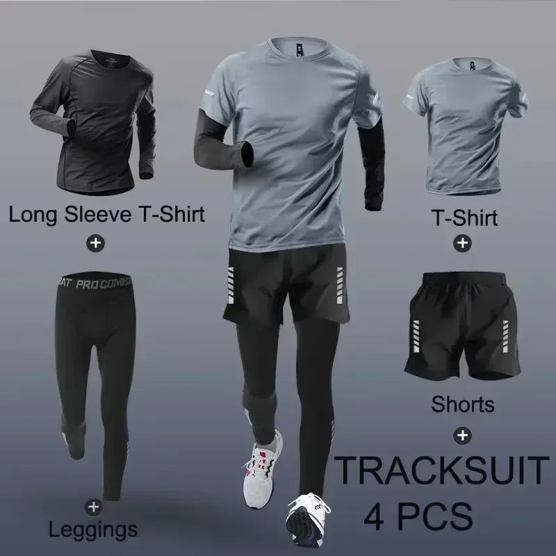 Fashion 2-4 Pieces Exercise Sets Men'S Running Sports Clothing Fitness Jogging Compression Suit Training Suit Sports Clothing