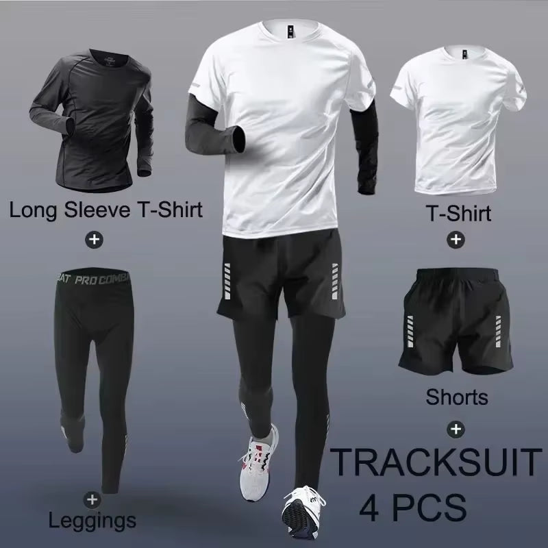 Fashion 2-4 Pieces Exercise Sets Men'S Running Sports Clothing Fitness Jogging Compression Suit Training Suit Sports Clothing